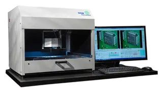 A PCB being examined by an automated optical inspection machine.