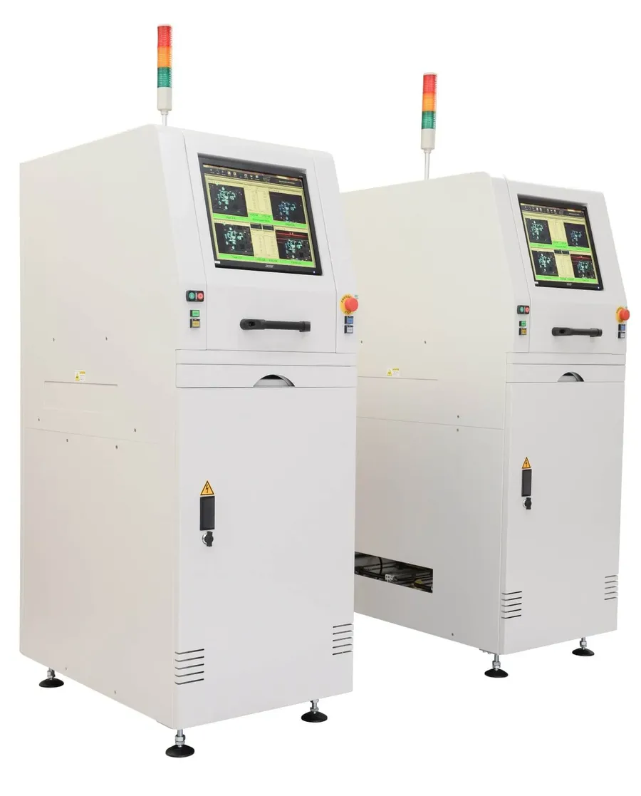 A machine inspecting a PCB.