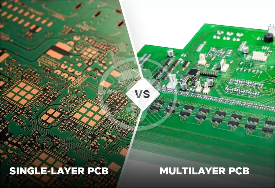 A single layer printed circuit board with visible traces and components.