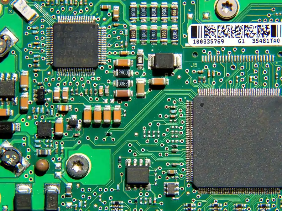 A bare printed circuit board.