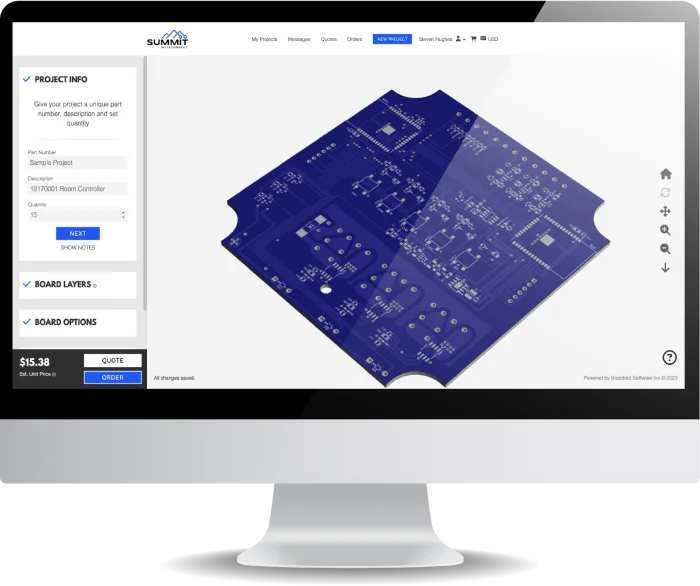 A computer screen showing an online PCB ordering platform.