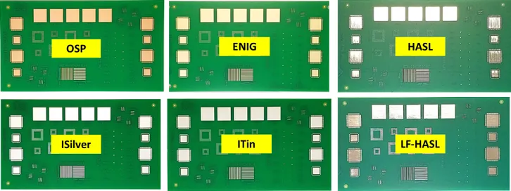 Close-up of a PCB with gold surface finish.