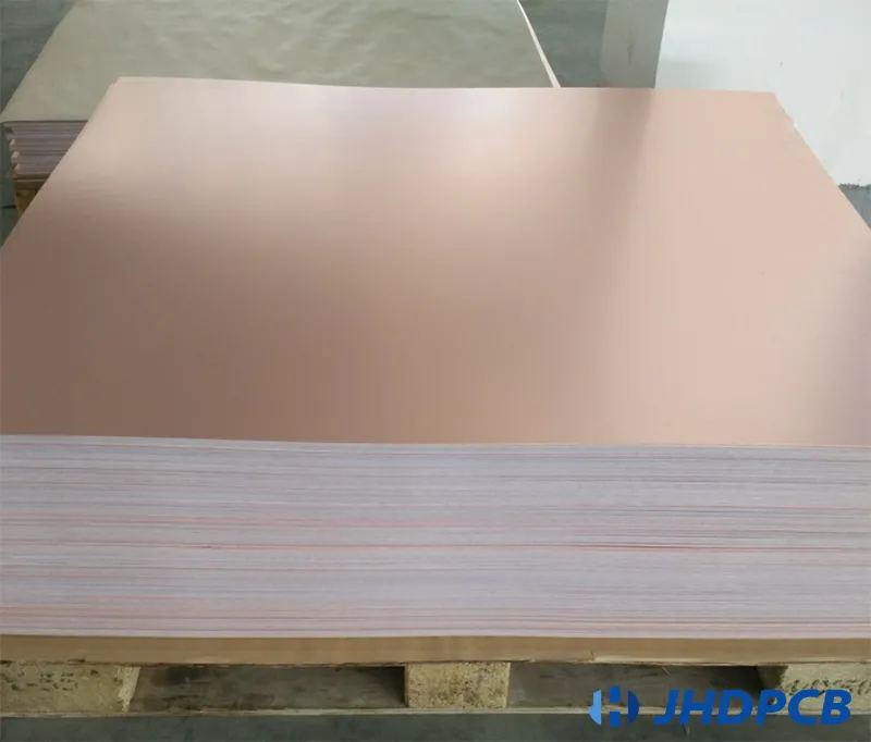 Stacks of copper clad laminate, the raw material for PCBs.