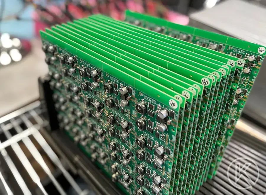 A PCB being assembled with surface mount components.