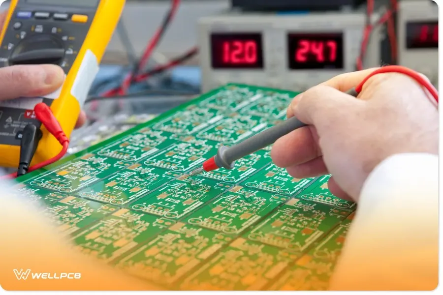 A close-up of a quality inspection process for a ceramic PCB.
