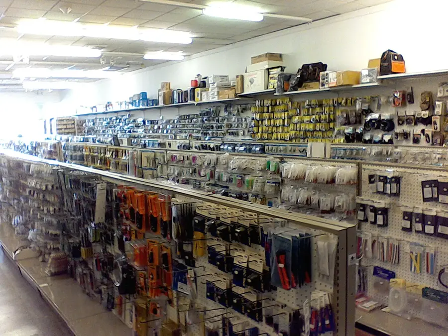 A store displaying various electronic components, including PCB boards.