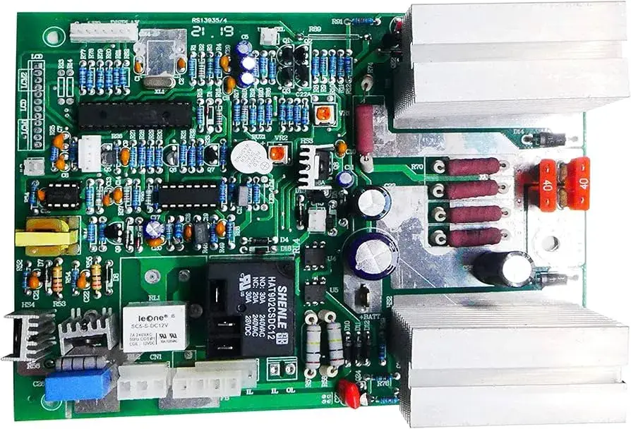A close-up view of a Microtek inverter PCB board.