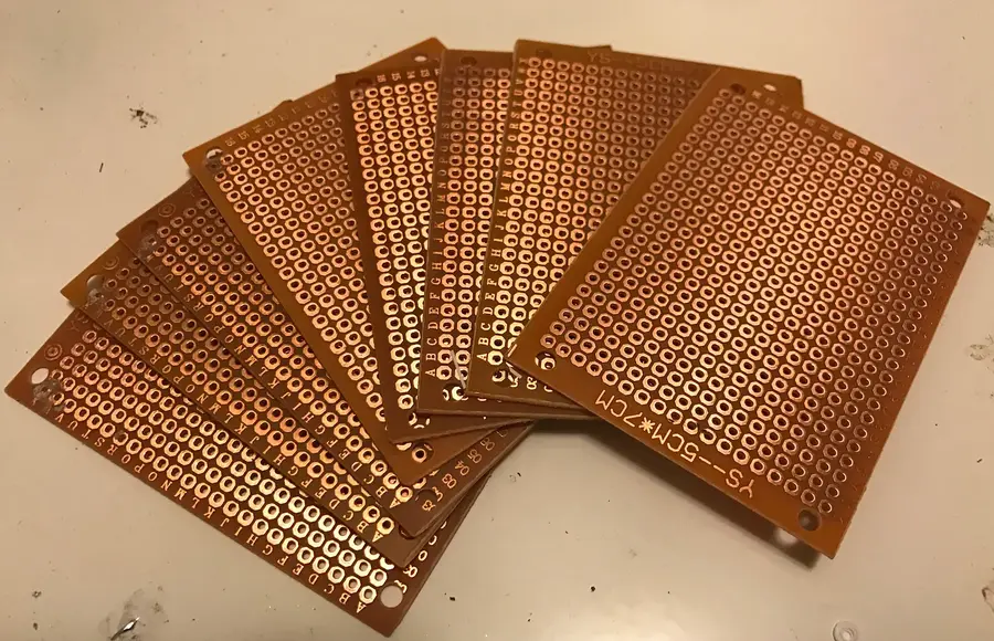 Several assembled PCB prototype boards.