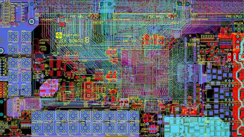 A PCB with many components and intricate trace layout.