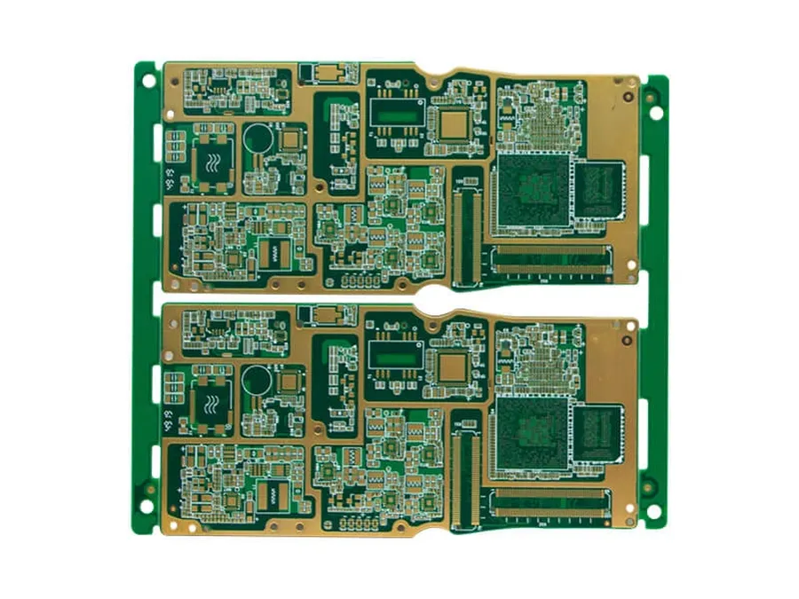 A close-up view of a mobile phone PCB board with various components.