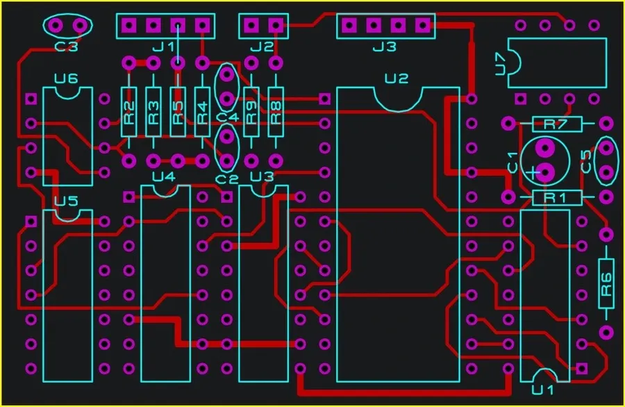A computer screen showing a PCB layout design.
