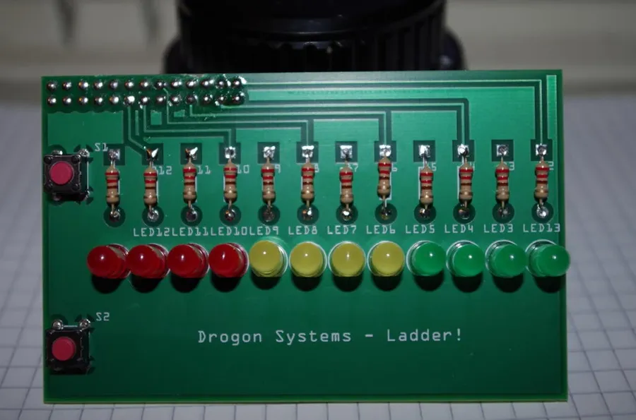 A completed printed circuit board project showcasing various components and layers.