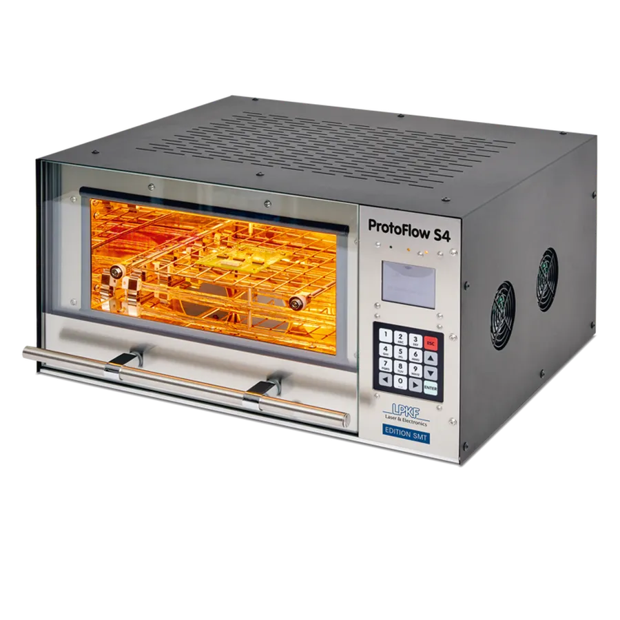 A PCB going through a reflow soldering oven.