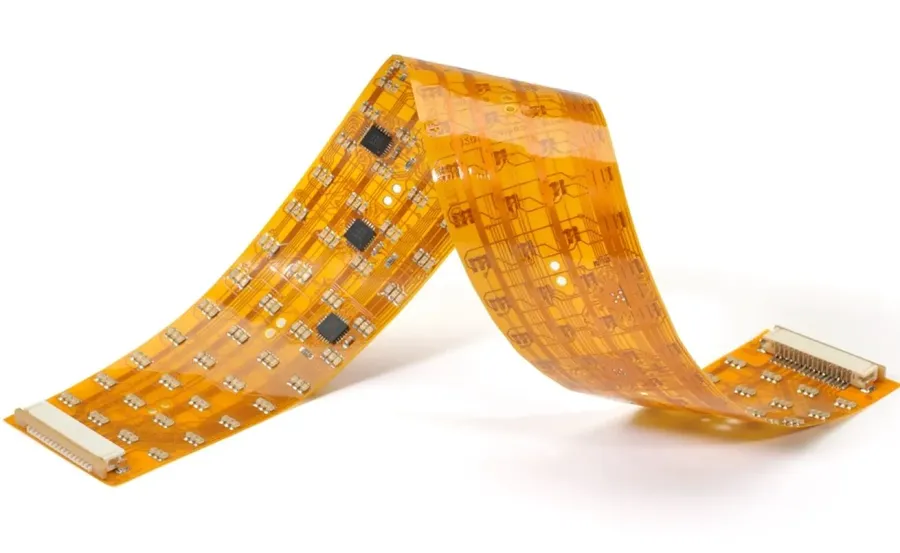 A close-up of a flexible printed circuit board.