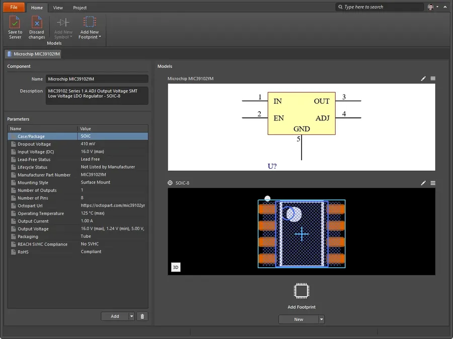 A screenshot of the component library in CircuitMaker with different electronic parts.