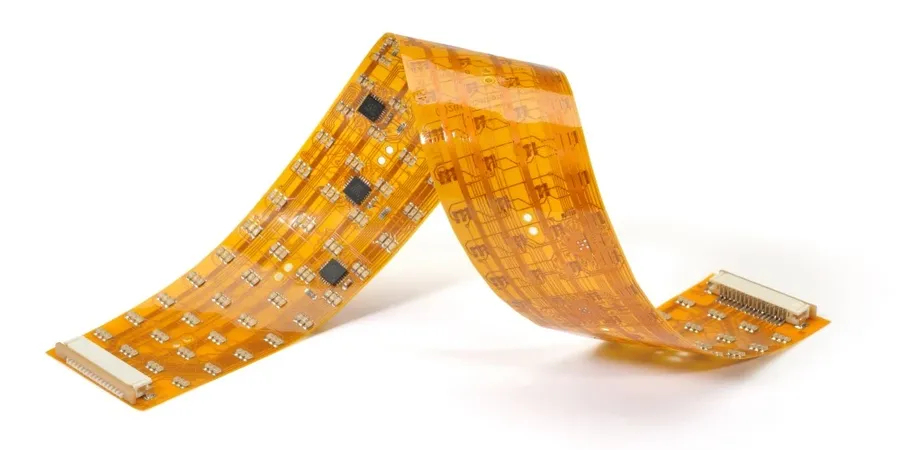 A prototype flexible circuit board for testing.