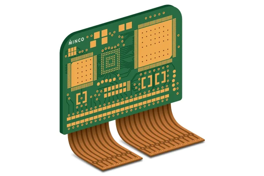 A close-up of a rigid-flex PCB.