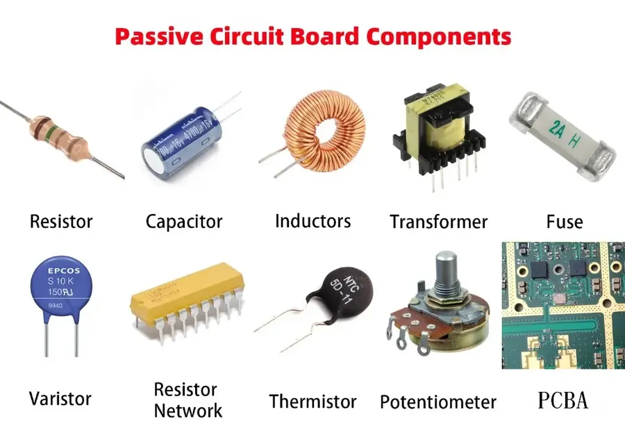 A close-up view of various electronic components on a PCB board.