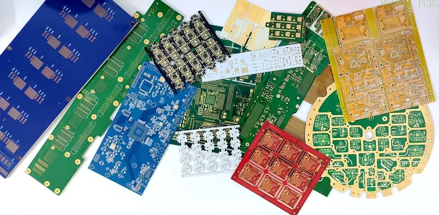 Various printed circuit boards with different sizes and complexity.