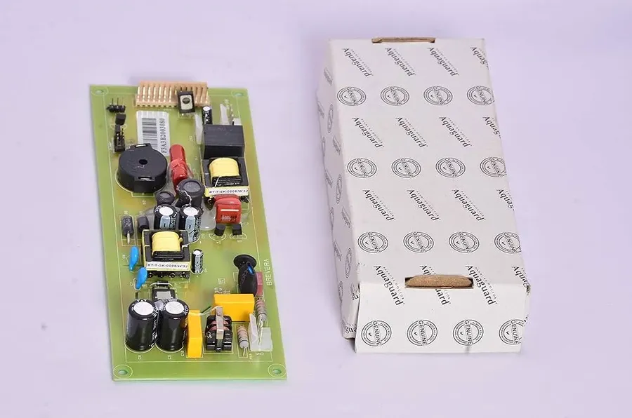 A close-up of an Aquaguard water purifier's PCB.