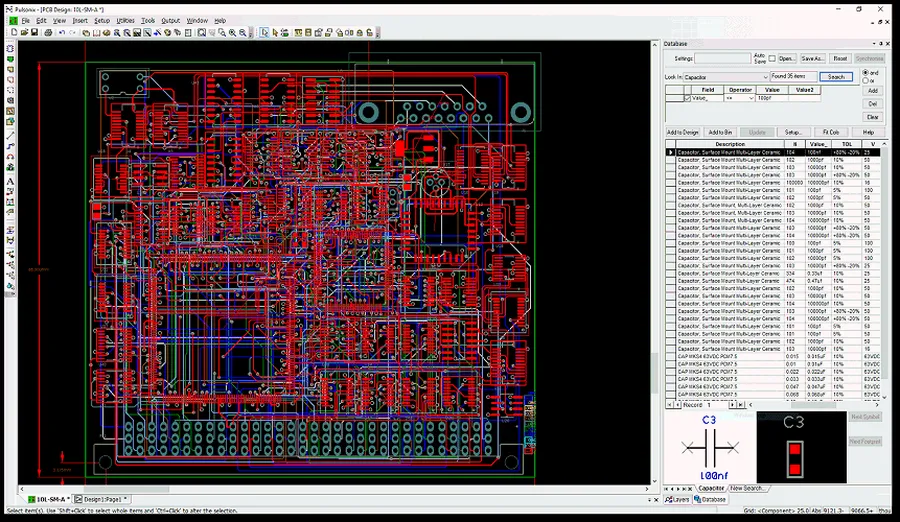 A screenshot of the Pulsonix software interface displaying PCB design tools.