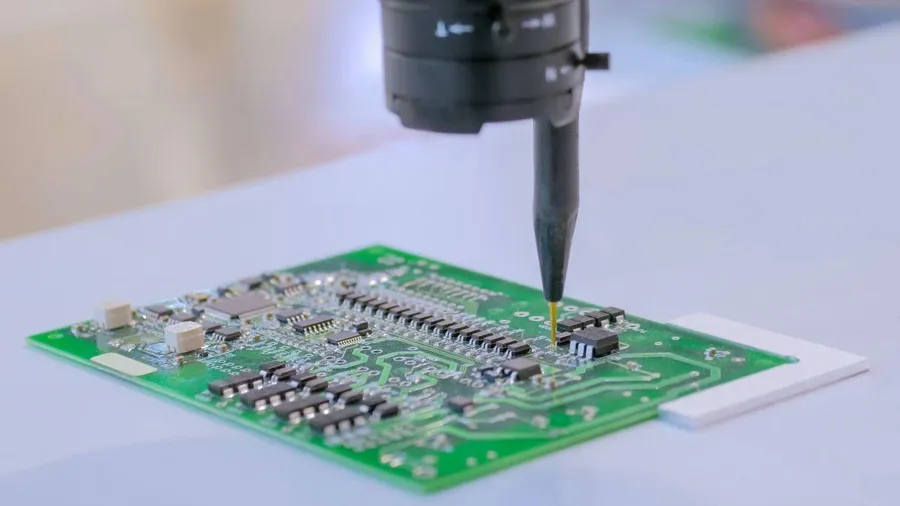 A PCB with surface mount components assembled using SMT technology.