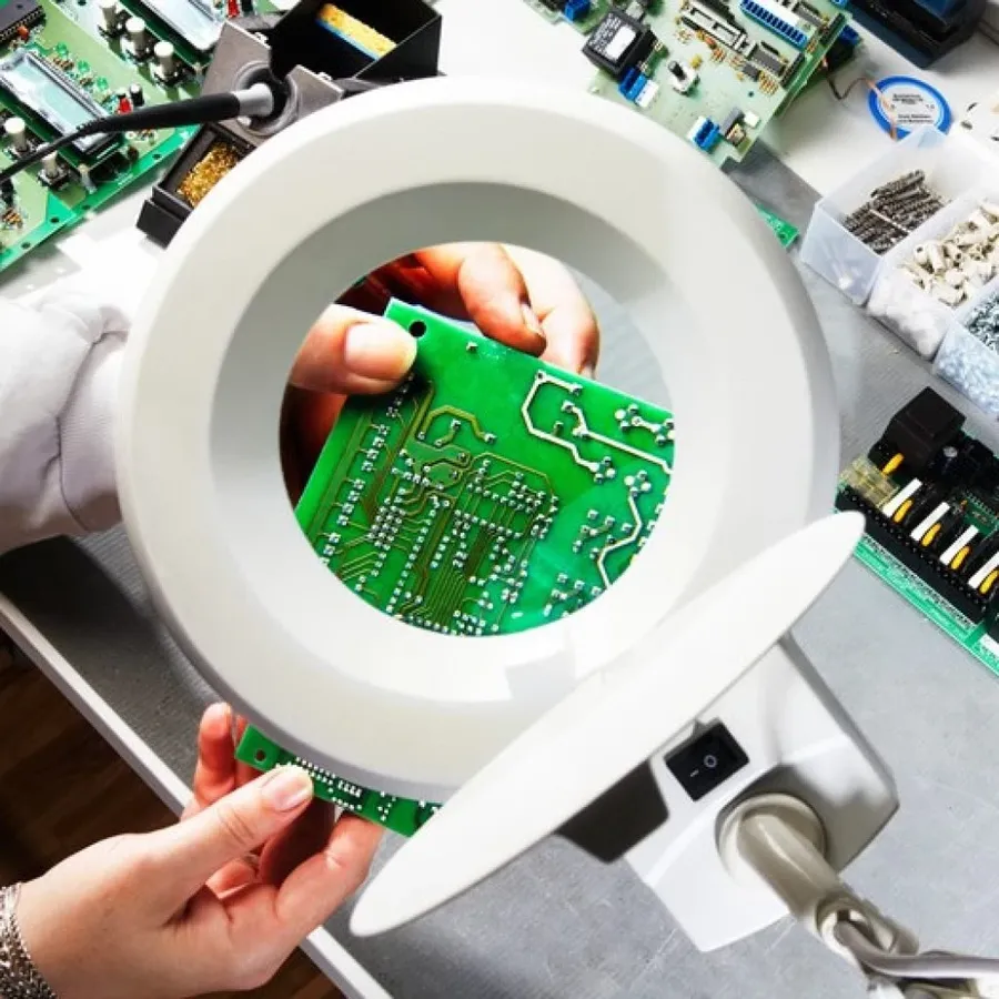 A PCB undergoing quality inspection.