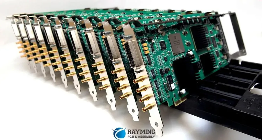 A close up view of a populated PCB board.