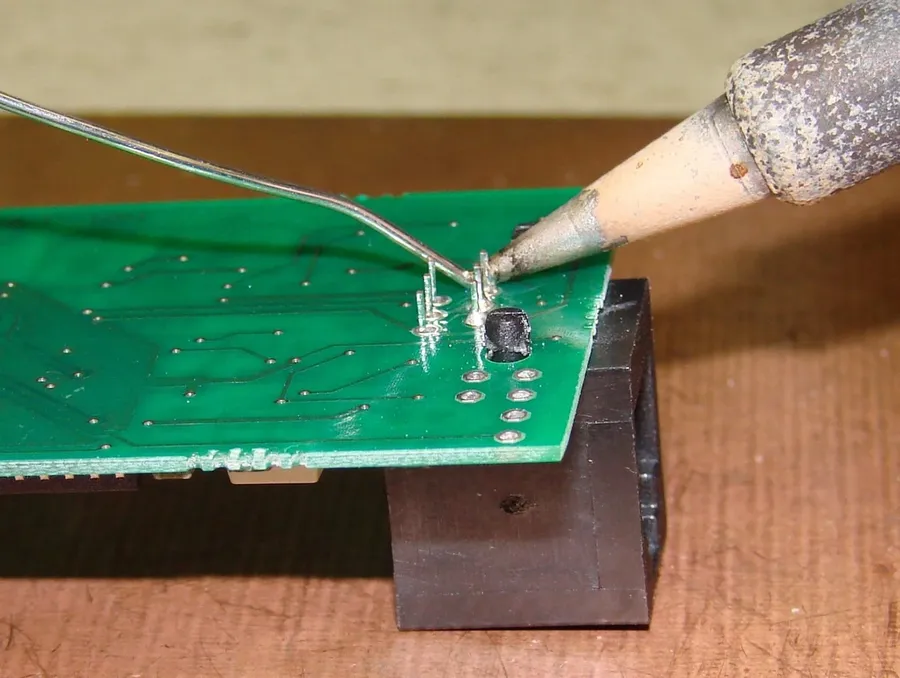 Close-up of soldering on a PCB board.
