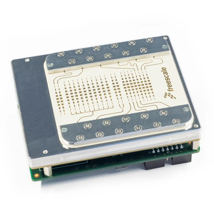 A PCB with antenna design for radar applications.