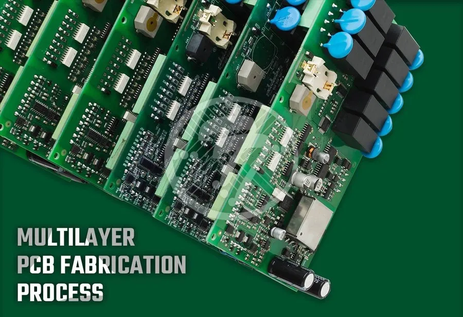 A multi-layer PCB board produced by TTM, showing complex layering.