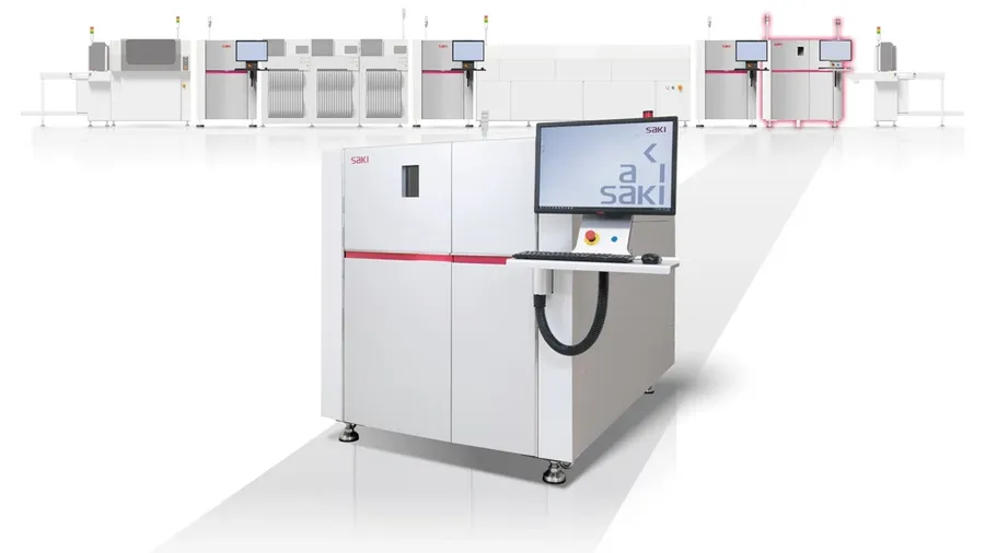A busy PCB production line in Korea with various machines and workers.