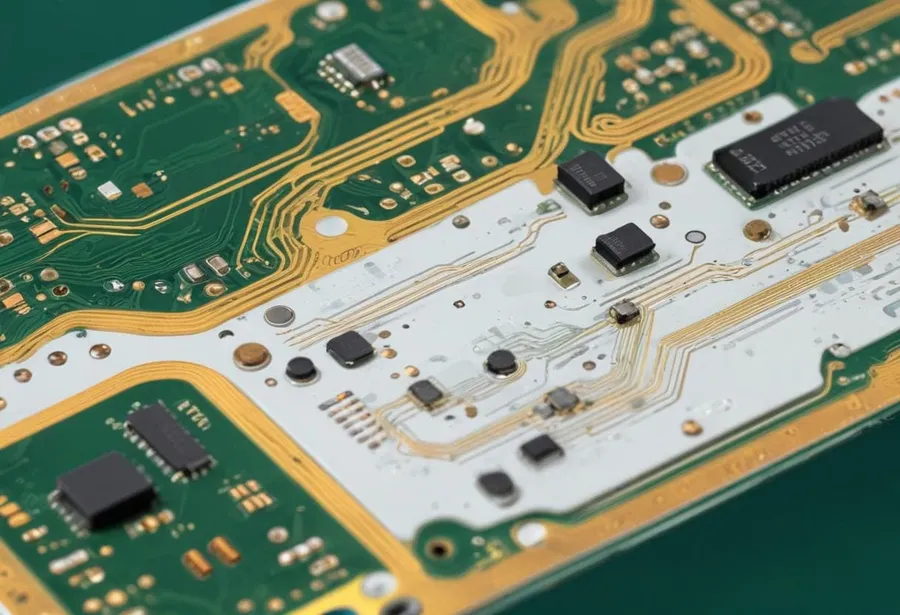 The production line in a PCB factory, showing several machines.