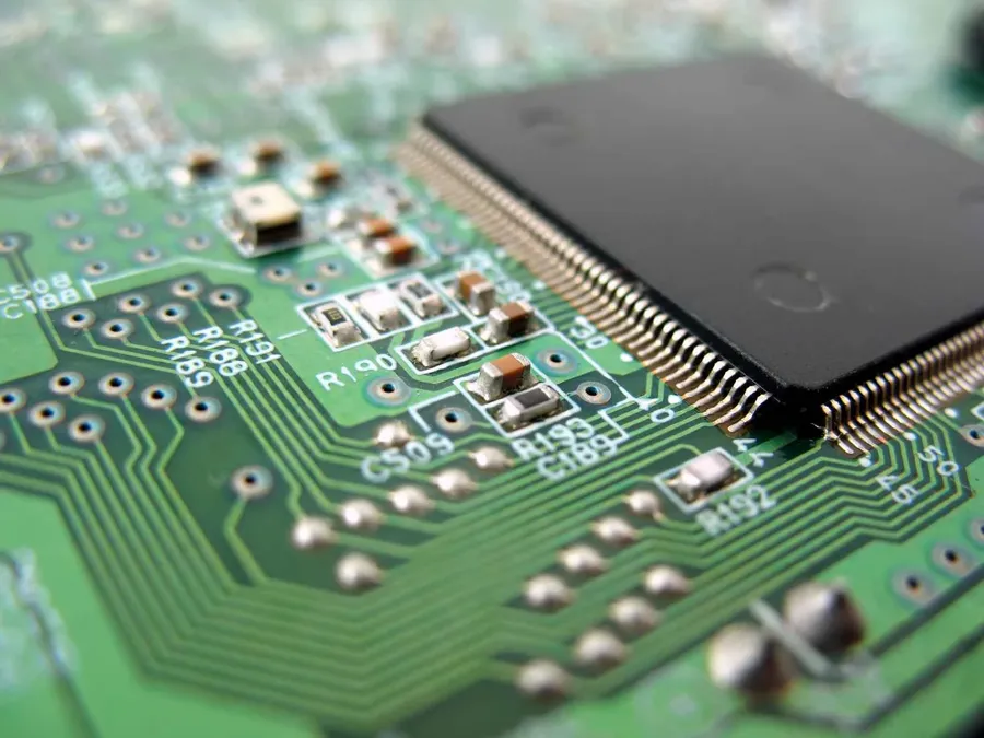 Close-up view of advanced equipment in a PCB manufacturing facility.