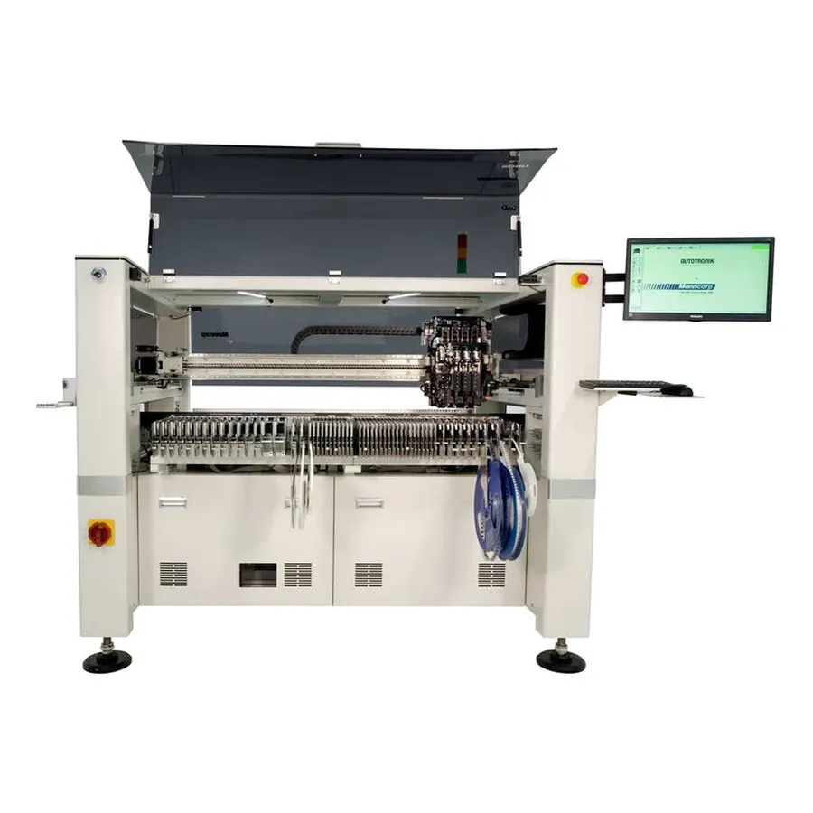 A high-speed PCB production line with automated machinery.