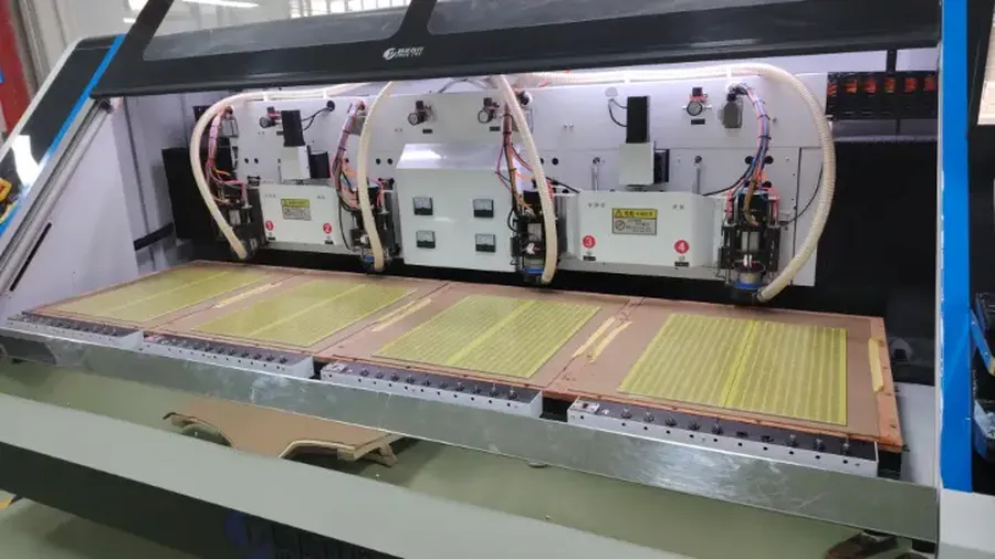 A set of PCB prototypes being fabricated.