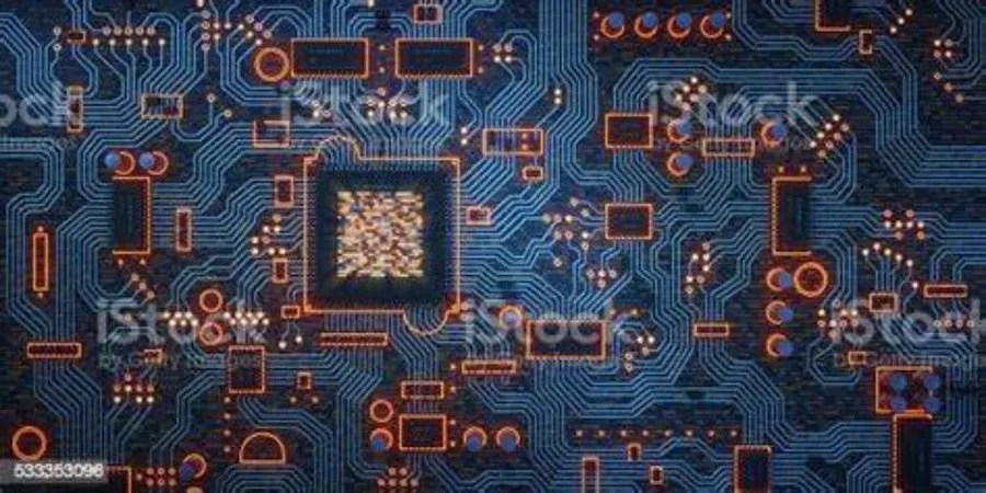 A PCB with a complex circuit layout.