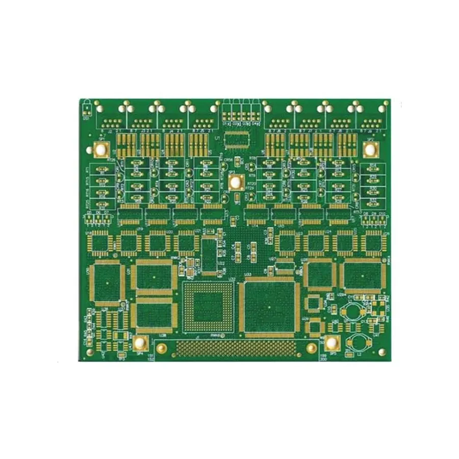 A cross-section view of a multi-layer printed circuit board.