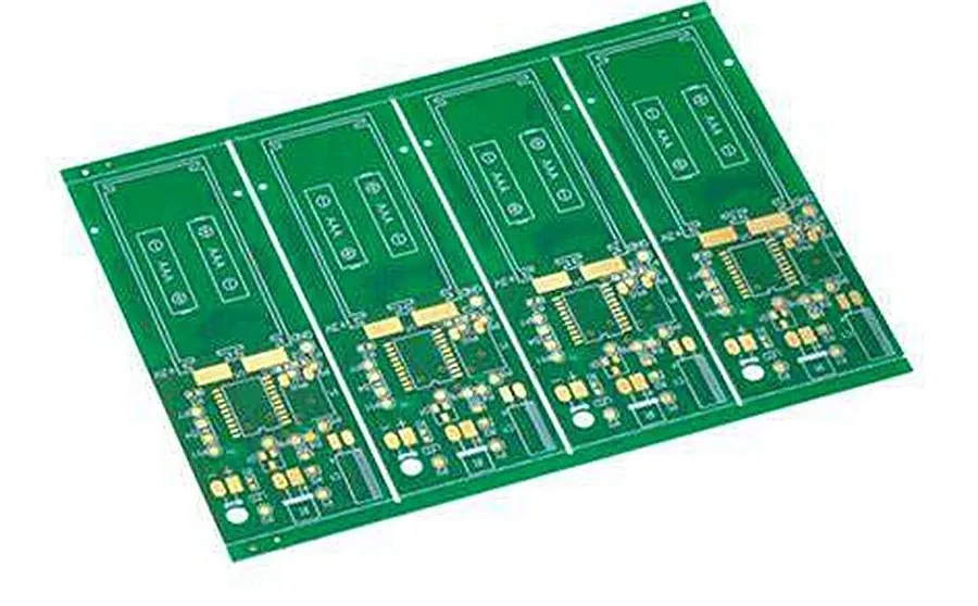 A double-sided PCB board with conductive traces on both sides.