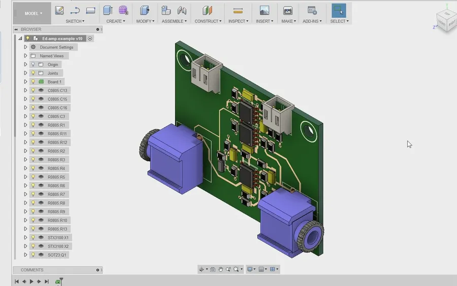 A screenshot of PCB design software showing a circuit board layout.