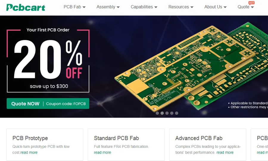 A showcase of various PCBs manufactured by PCBCart.