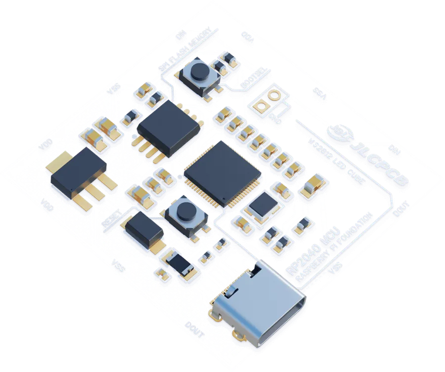 A finished PCB manufactured by JLCPCB.