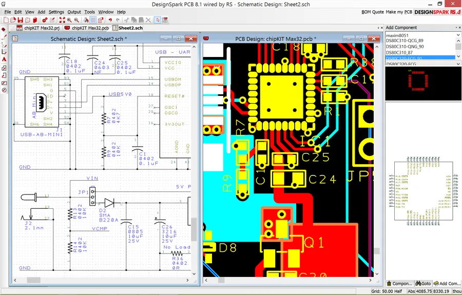 A computer screen displaying PCB design software.