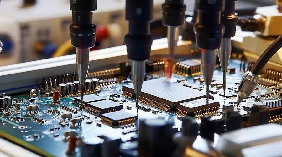 A person inspecting a PCB board.