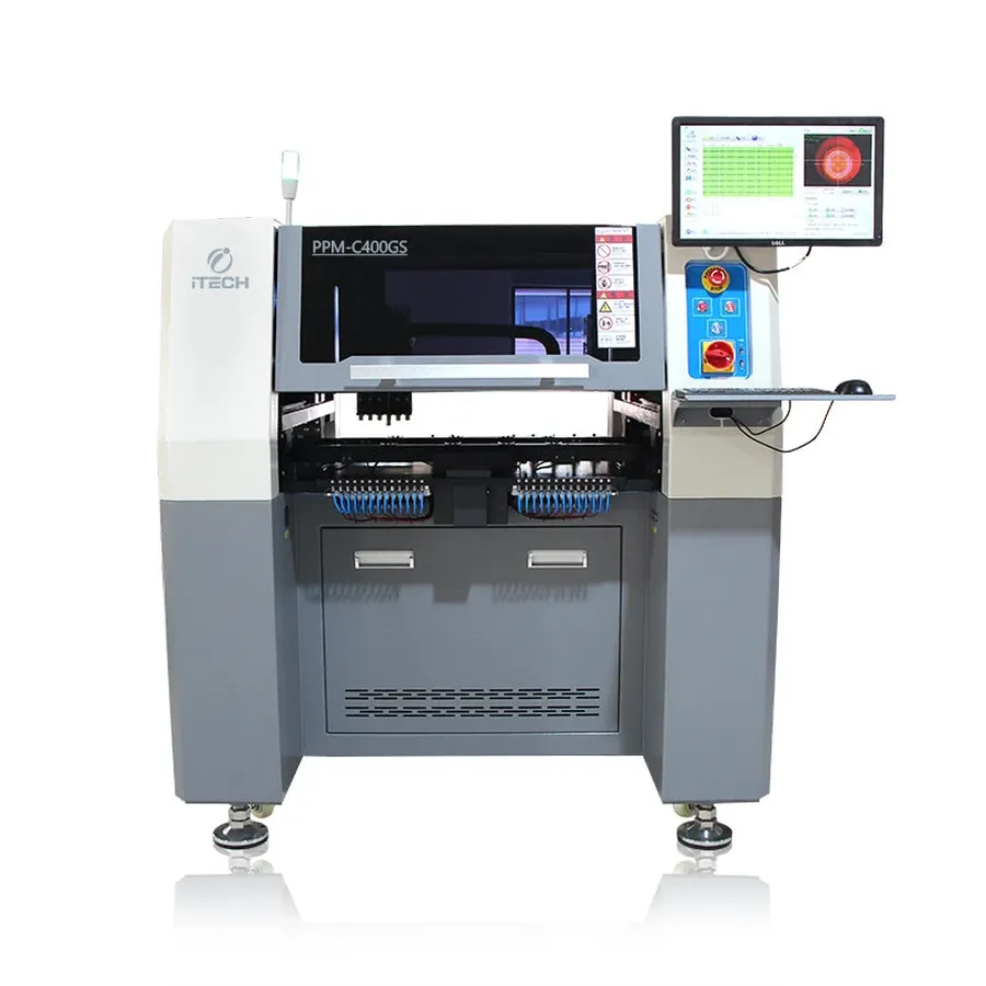 An automated machine placing components onto a circuit board.