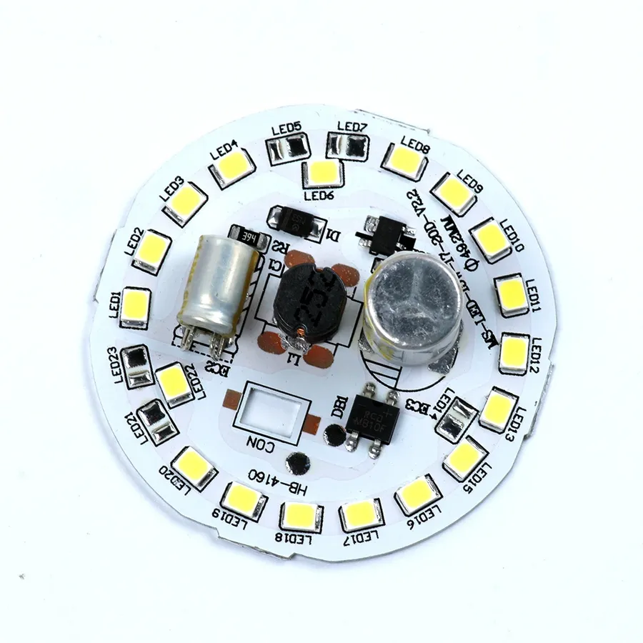 A close-up of an LED bulb PCB.
