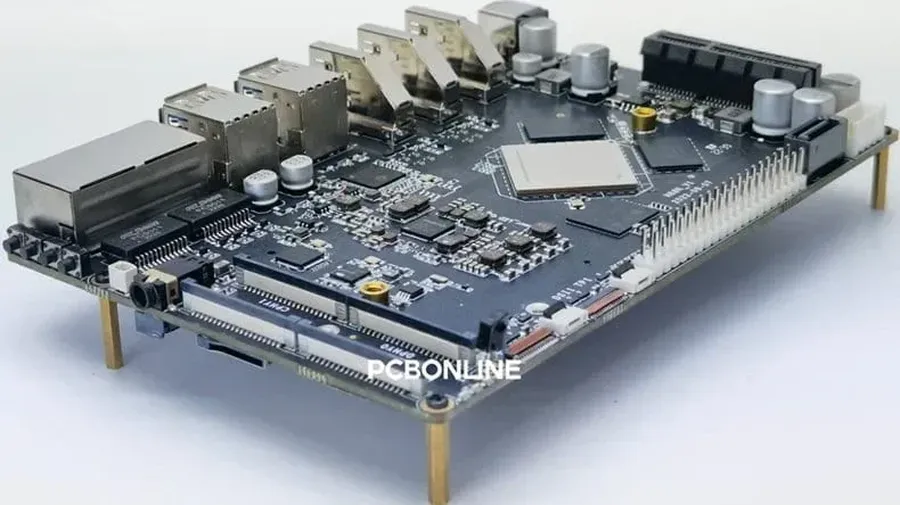 A series of small batches of PCBs at various stages of production.
