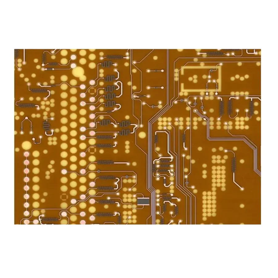 Close-up of embedded resistors and capacitors within a PCB.