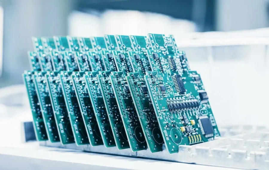 A close-up view of a 16 layer printed circuit board.