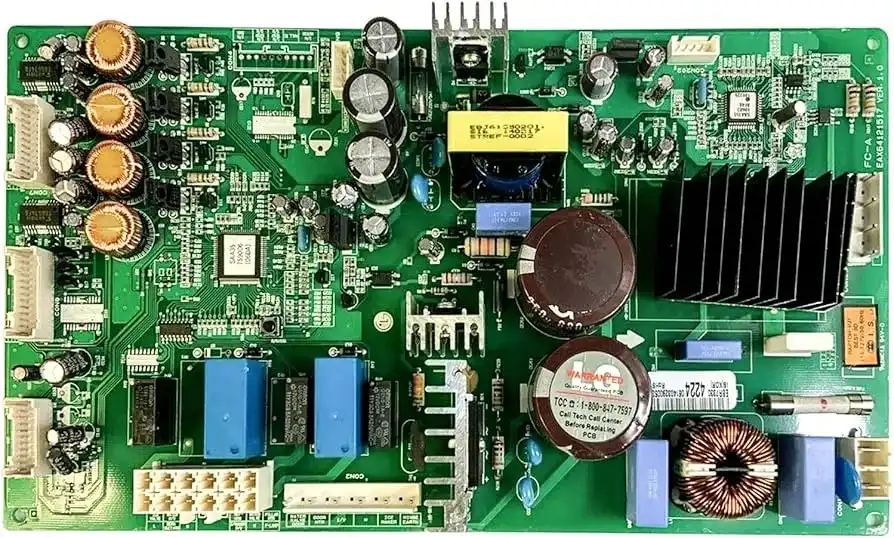 A close-up of a refrigerator PCB board.